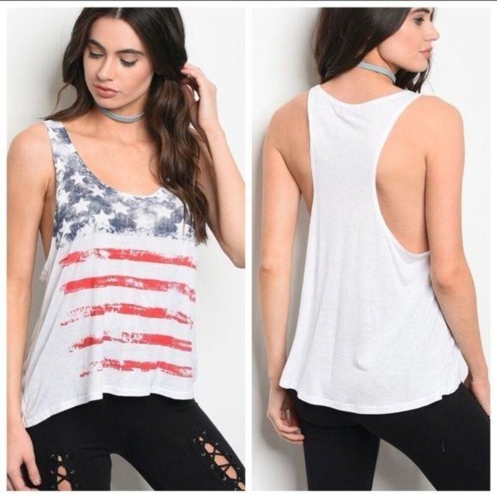Popular Basics American Flag Racerback Tank Top Size Large